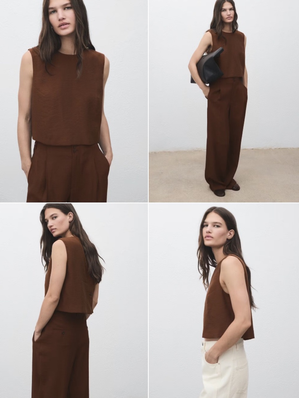 Mango Buttoned Crop Top Brown Box Neck Sleeveless Size Medium